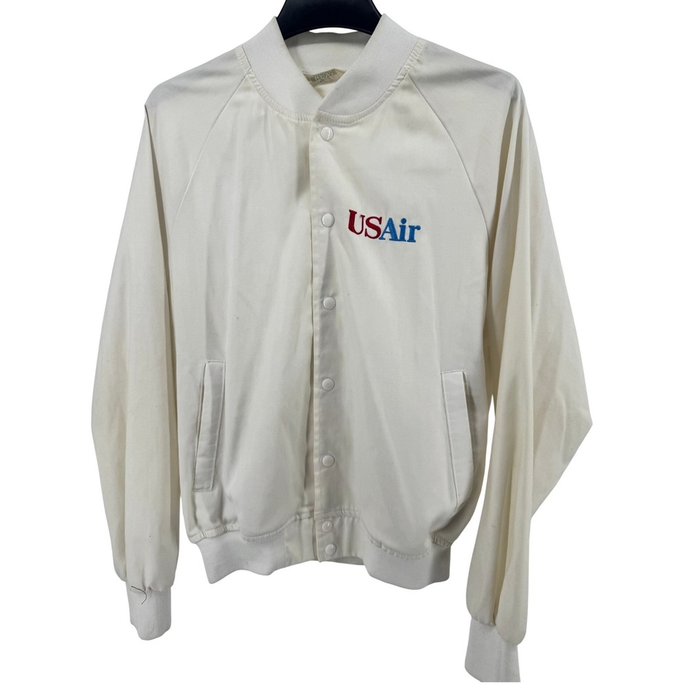 Vintage King Louie Satin USAir Bomber Jacket Mens Large White Made in USA‎